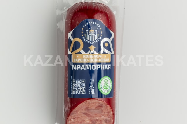 Marbled Smoked Sausage (half). Marble Beef Ham 0.5 kg | Halal ham from Kazan | Marbled beef